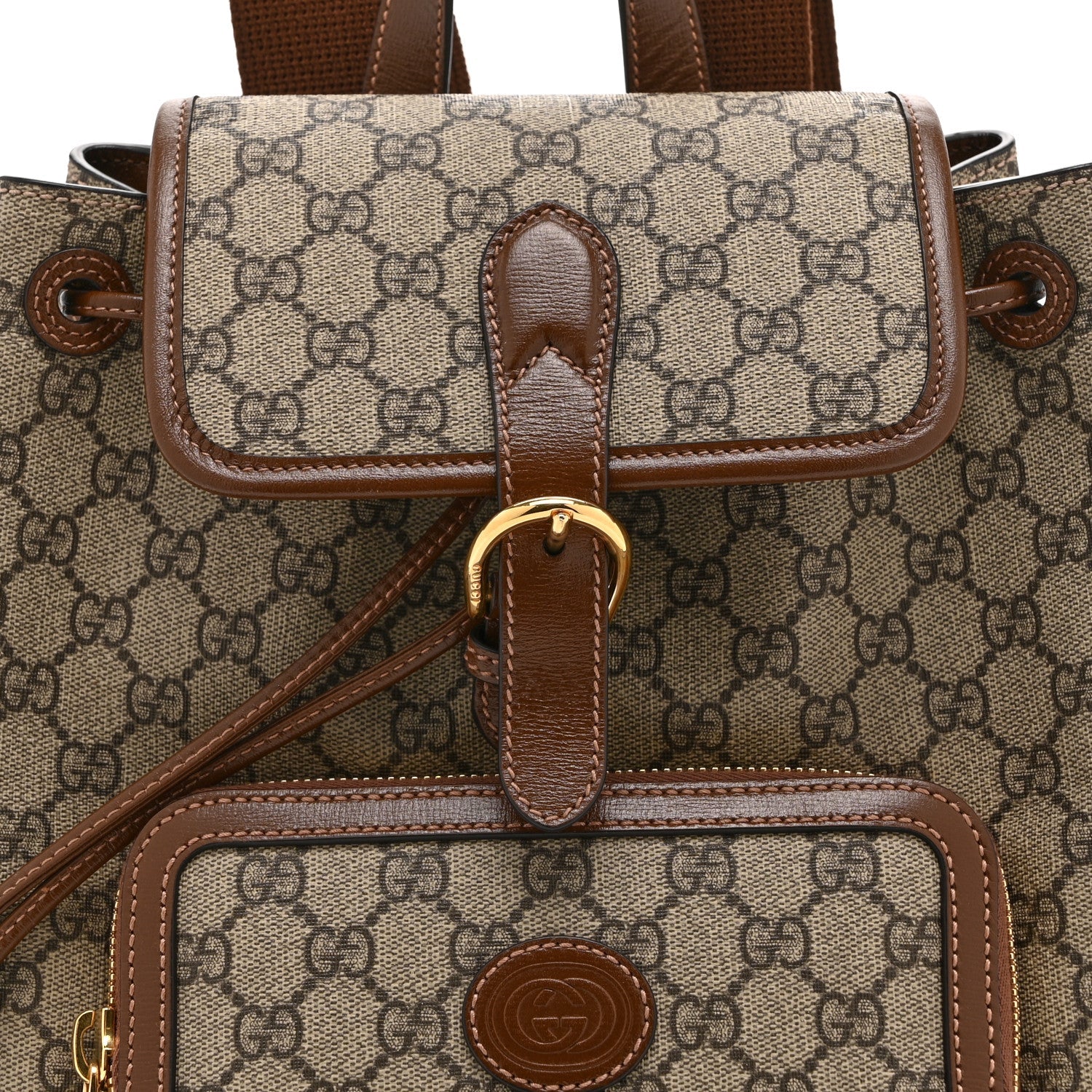 GG Supreme Monogram Azalea Calfskin Retro Interlocking G Buckle Backpack Beige Ebony Brown Sugar