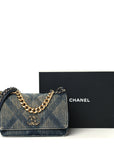 Denim Quilted CHNL 19 Wallet On Chain WOC Blue