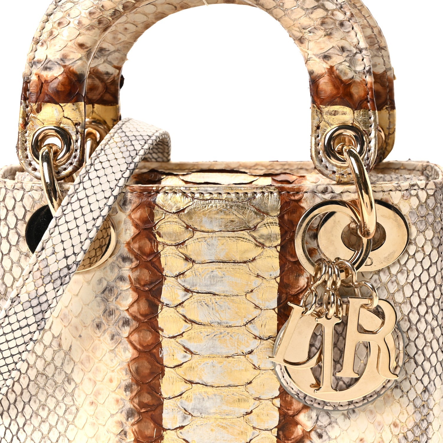 Snakeskin Mini Lady D1OR Beige Gold