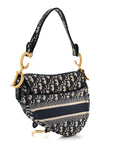 Oblique Embroidered Saddle Bag Blue