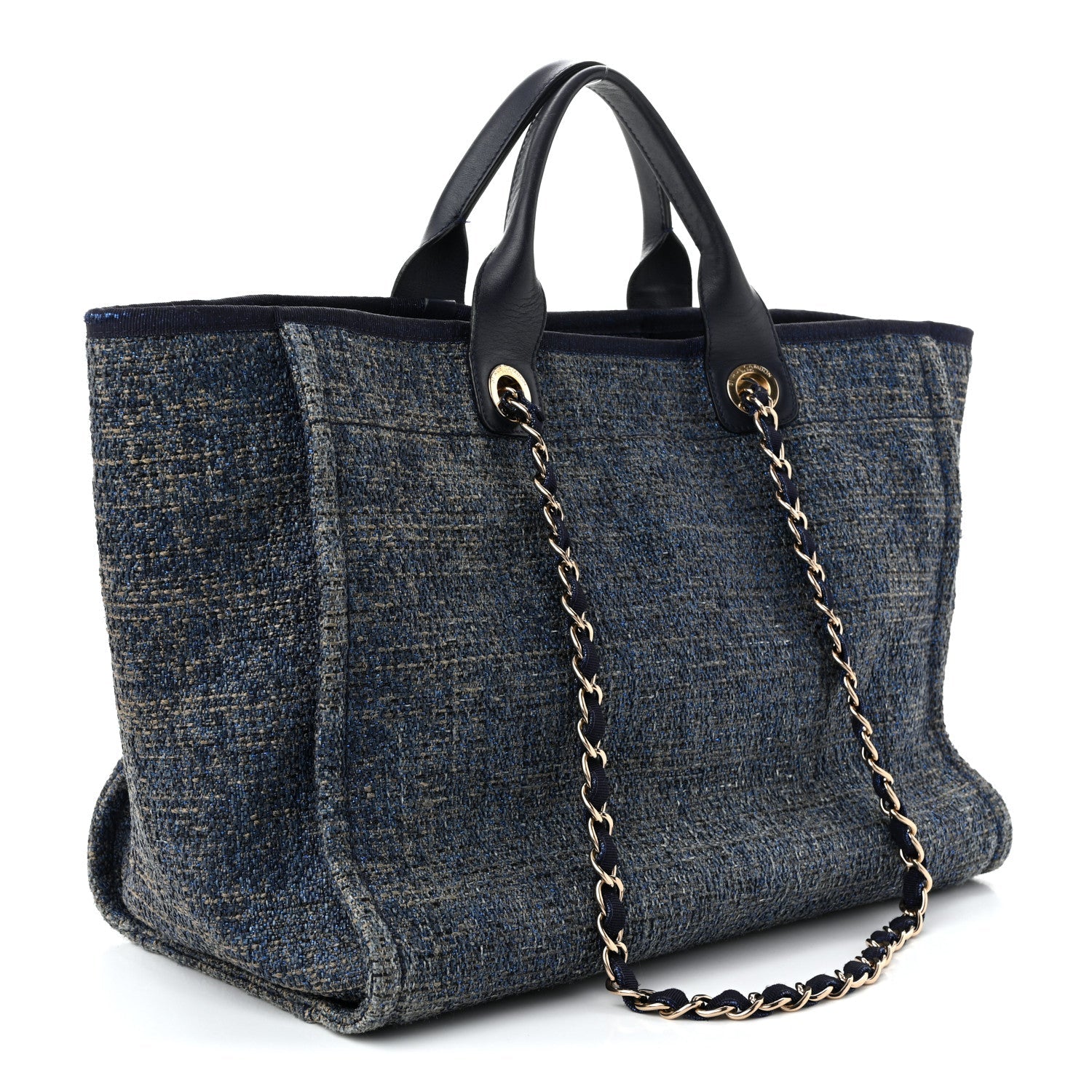 Lurex Canvas Medium Deauville Tote Navy Blue