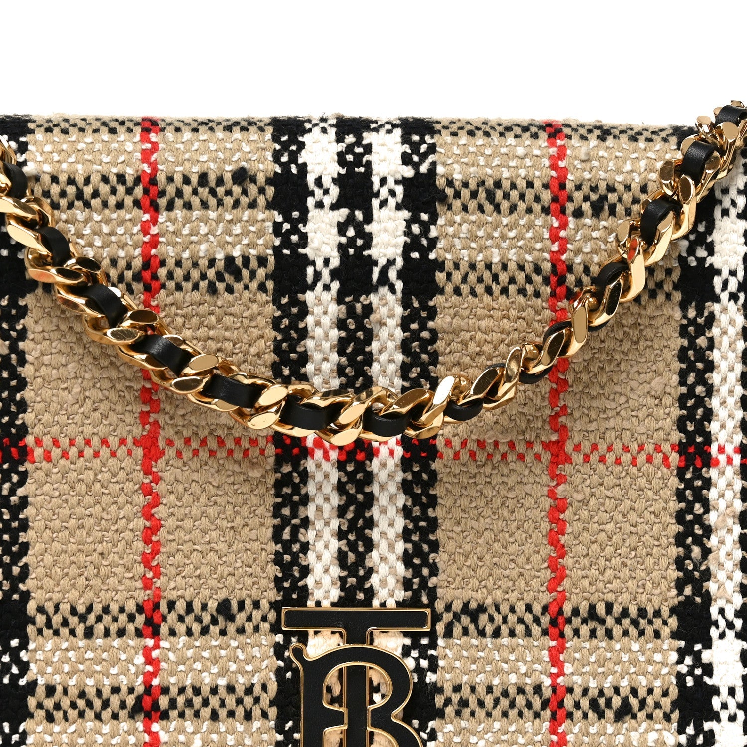 BBERRY Calfskin Boucle Check Medium Lola Chain Bag Archive Beige