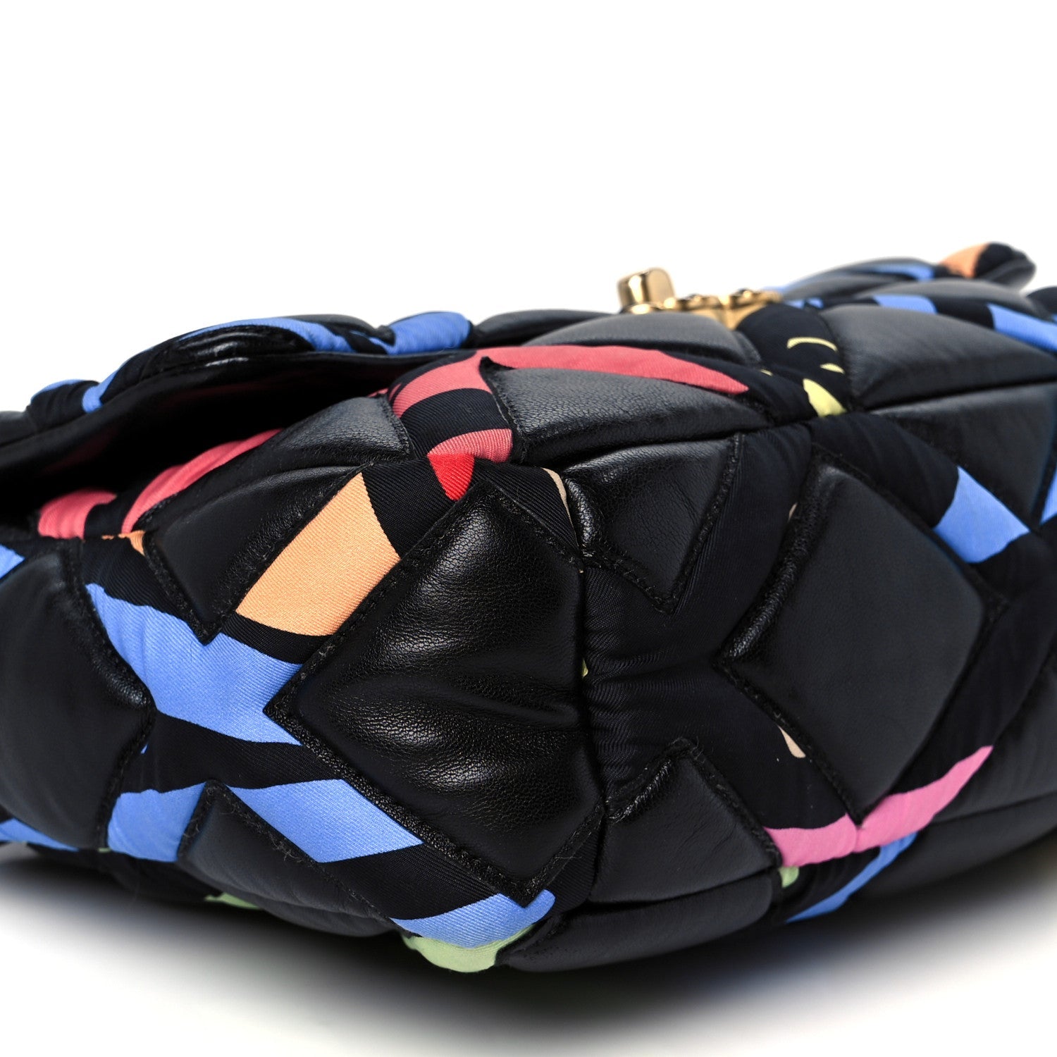 Lambskin Printed Fabric Medium CHNL 19 Flap Black Multicolor