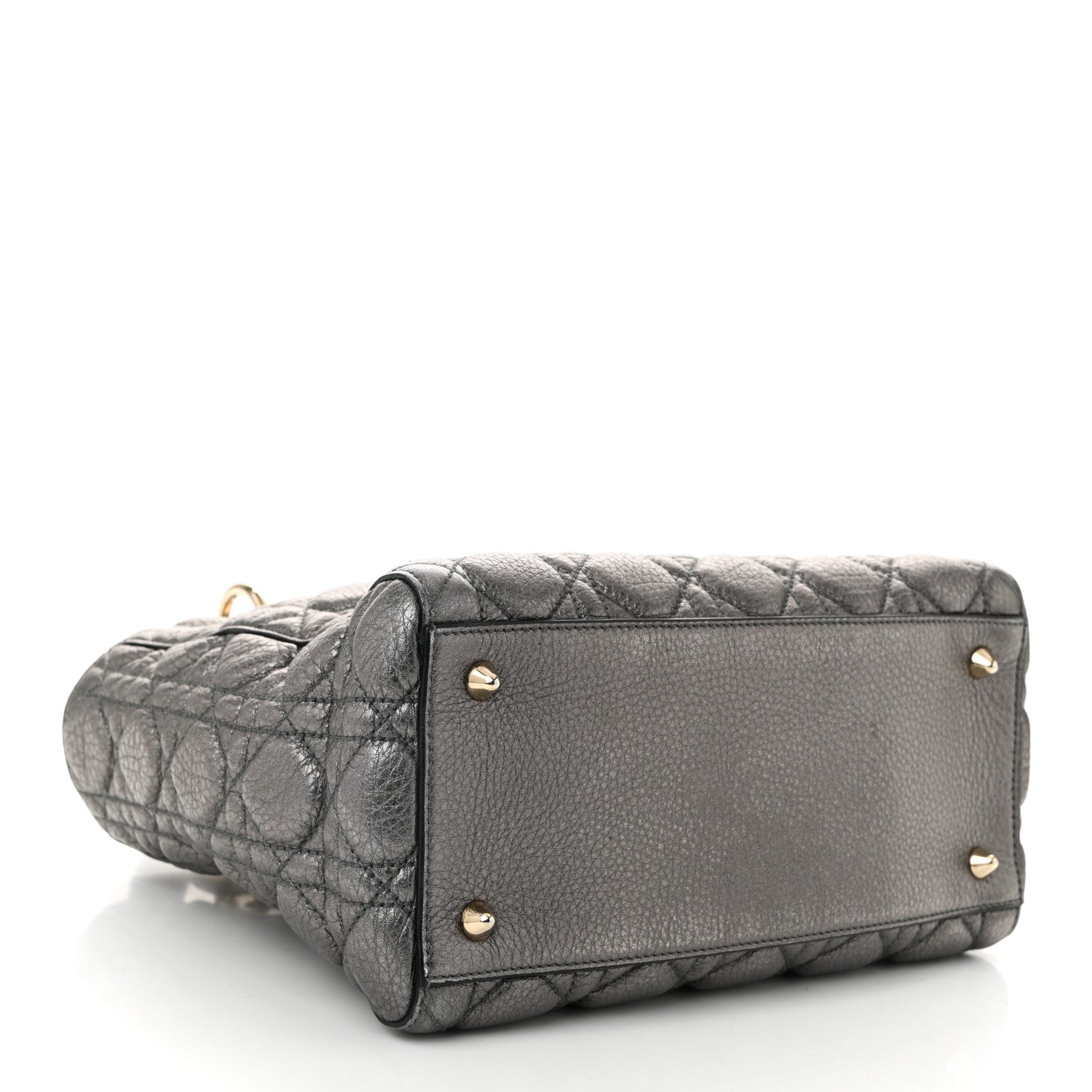 Metallic Grained Calfskin Cannage Medium Supple Lady D1OR Steel
