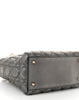 Metallic Grained Calfskin Cannage Medium Supple Lady D1OR Steel