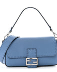 Cuoio Roma Sellerissima Nappa Sintetica Tape Stitch Baguette Placca Placca Argento Blue