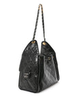 Shiny Crumpled Calfskin Quilted Small CHNL 25 Handbag Black