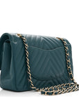 Caviar Chevron Quilted Medium Double Flap  Green