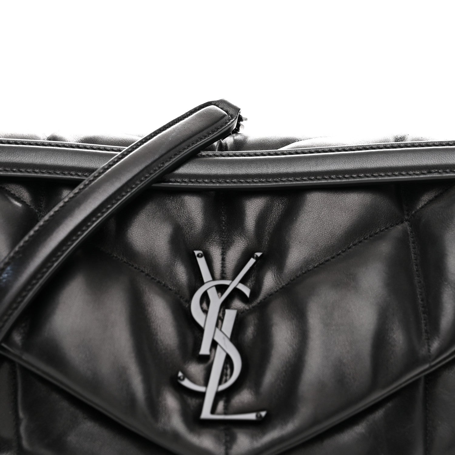 Lambskin Quilted Monogram Monochrome Medium Loulou Puffer Chain Satchel Black