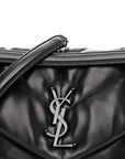 Lambskin Quilted Monogram Monochrome Medium Loulou Puffer Chain Satchel Black