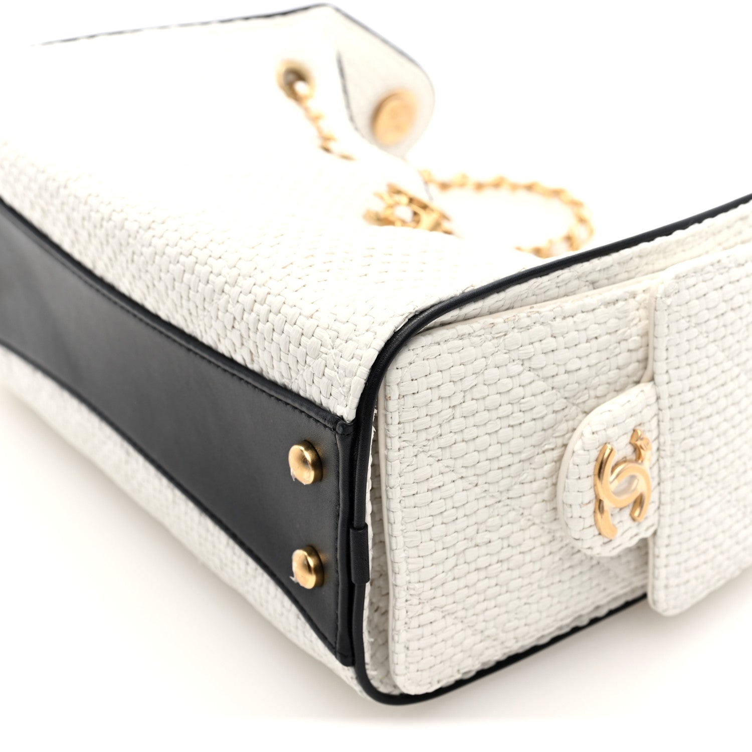 Braided Raffia Calfskin Mini CHNL 25 Handbag White Black
