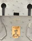 Ostrich Birkin Sellier 25 Gris Perle