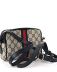 GG Supreme Monogram Textured Dollar Calfskin Web Mini Ophidia Shoulder Bag Beige Blue