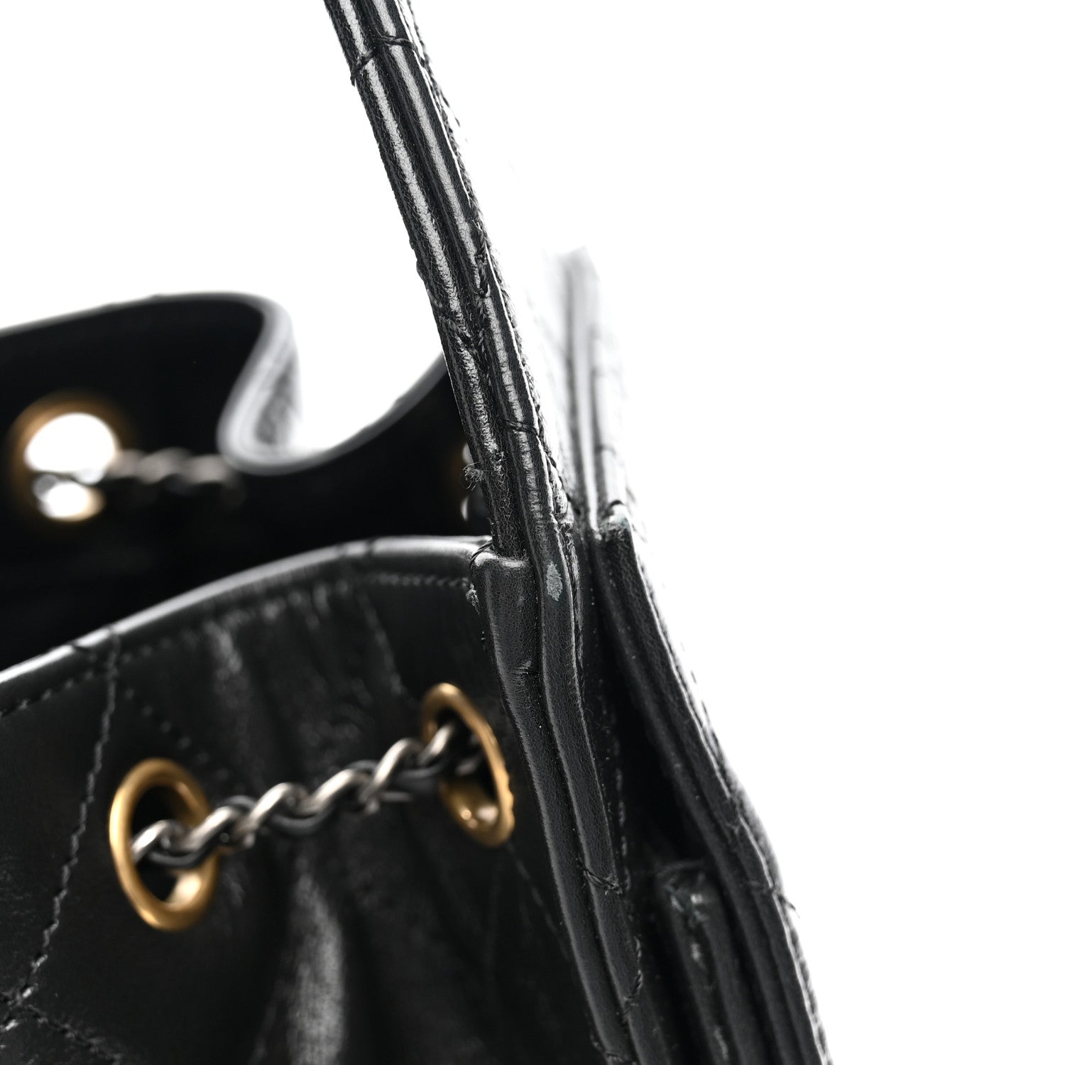 Shiny Crumpled Calfskin Quilted Small CHNL 25 Handbag Black