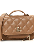 Caviar Quilted Business Affinity Clutch With Chain Flap Camel