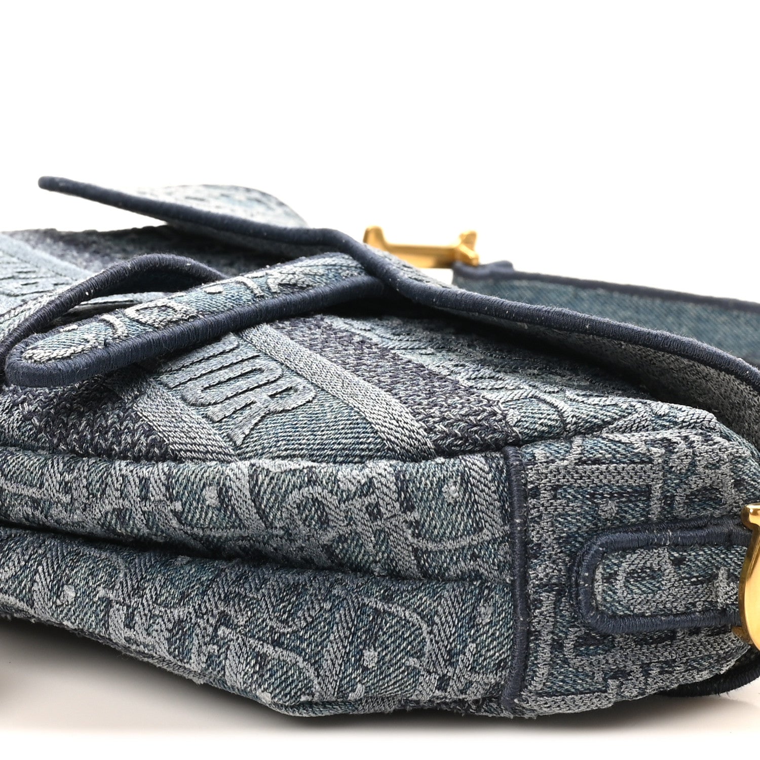 Oblique Embroidered Saddle Bag Denim Blue