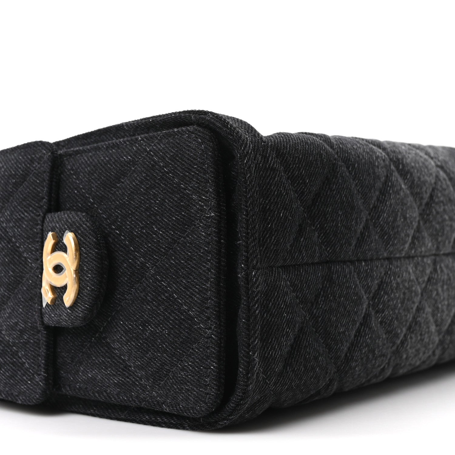 Washed Denim Quilted Mini CHNL 25 Handbag Black