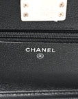Grained Calfskin Quilted CC Box Wallet On Chain WOC Black