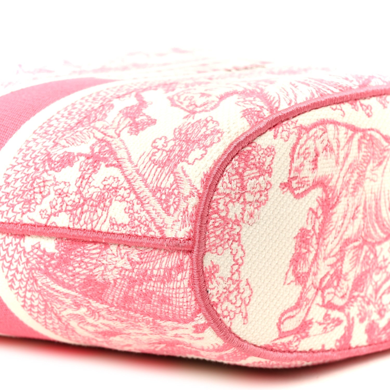 Canvas Embroidered D1ORiviera Toile De Jouy Panier Chapeau Tote Peony Pink