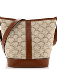 Triomphe Canvas Calfskin Small Bucket Bag White