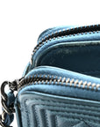 Metallic Caviar Quilted Small Boy Clutch With Chain Turquoise