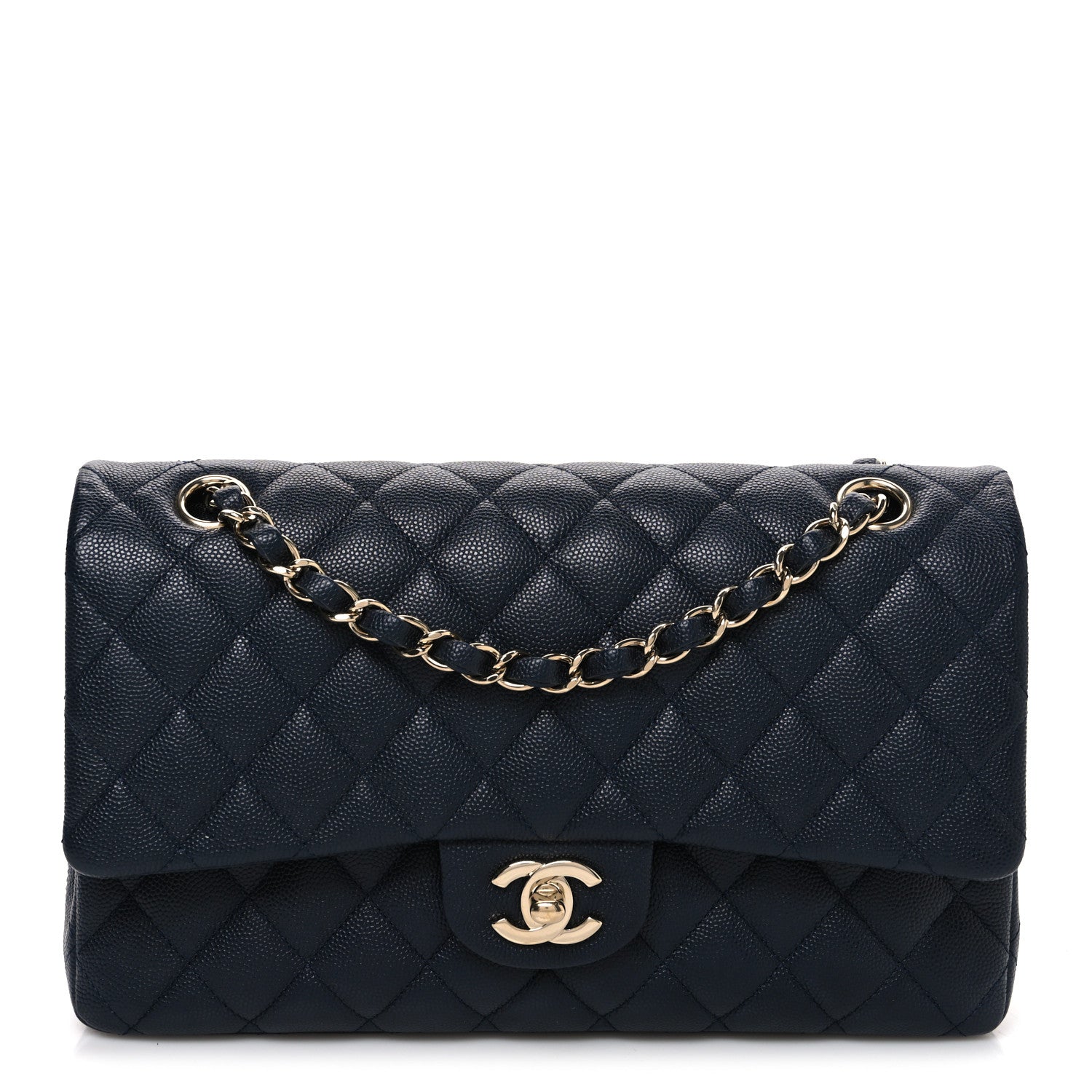 Caviar Quilted Medium Double Flap Navy
