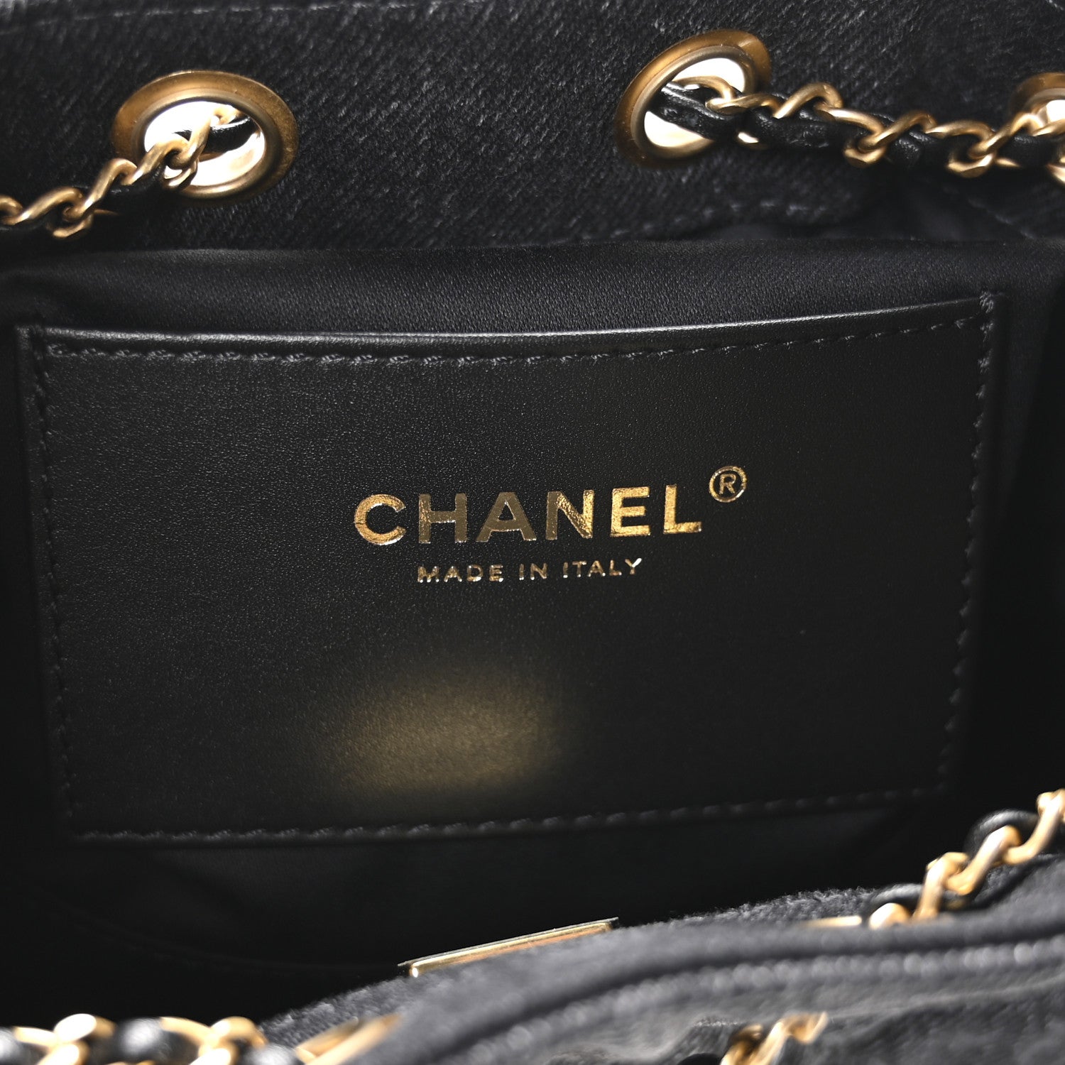 Washed Denim Quilted Mini CHNL 25 Handbag Black