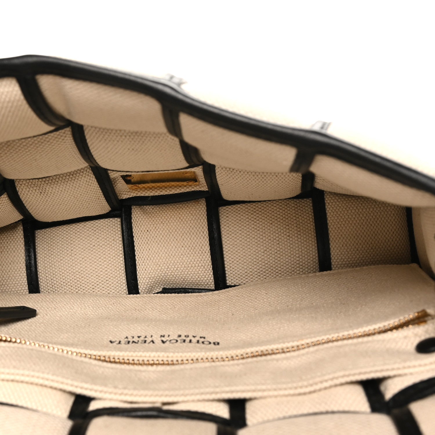 Canvas Intrecciato Padded Cassette Crossbody Bag Natural Black