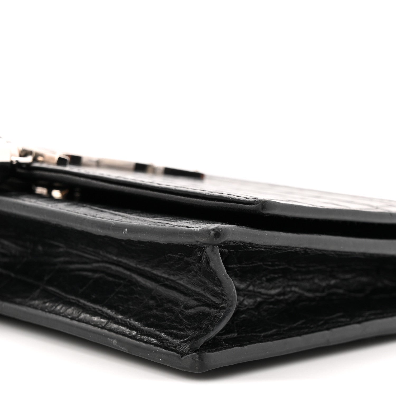 Calfskin Crocodile Embossed Kate Monogram Tassel Chain Wallet Black