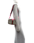 GG Supreme Monogram Textured Dollar Calfskin Web Ophidia Small Crossbody Bag Beige Ebony Fuchsia