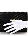 Grain De Poudre Matelasse Chevron Monogram Envelope Clutch Black