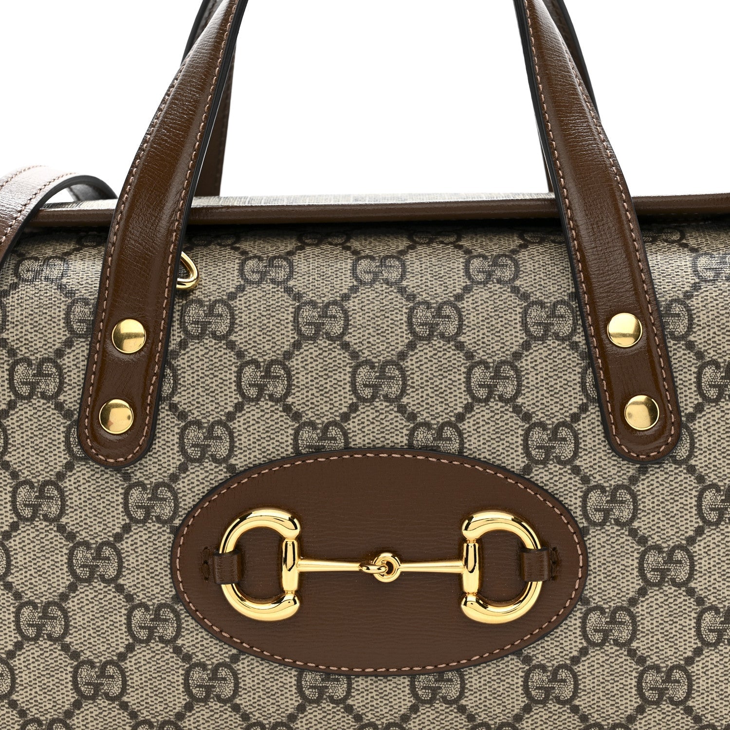 GG Supreme Monogram Azalea Calfskin Mini Horsebit 1955 Foldover Top Handle Bag Beige Ebony Brown Sugar