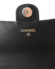 Lambskin Quilted Flap Phone Holder With Chain Black