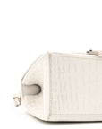 Calfskin Crocodile Embossed Small Hourglass Top Handle Bag White