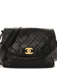 Lambskin Quilted Flap Shoulder Bag Black