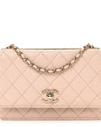 Lambskin Quilted Trendy CC Wallet On Chain WOC Light Beige