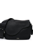 Grained Calfskin Saddle Messenger Bag Black