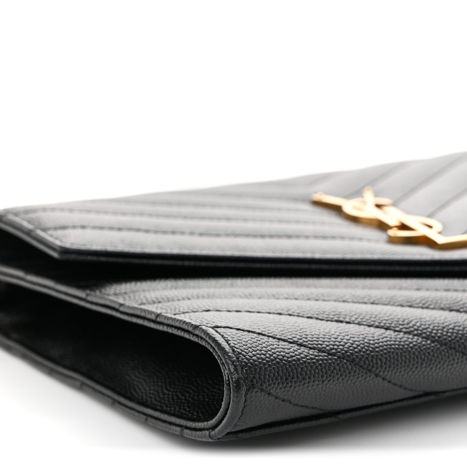 Grain De Poudre Matelasse Chevron Monogram Envelope Clutch Black