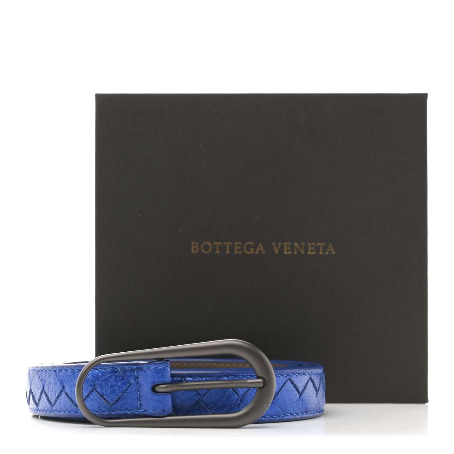 Metallic Nappa Intrecciato Belt 80 32 Blue