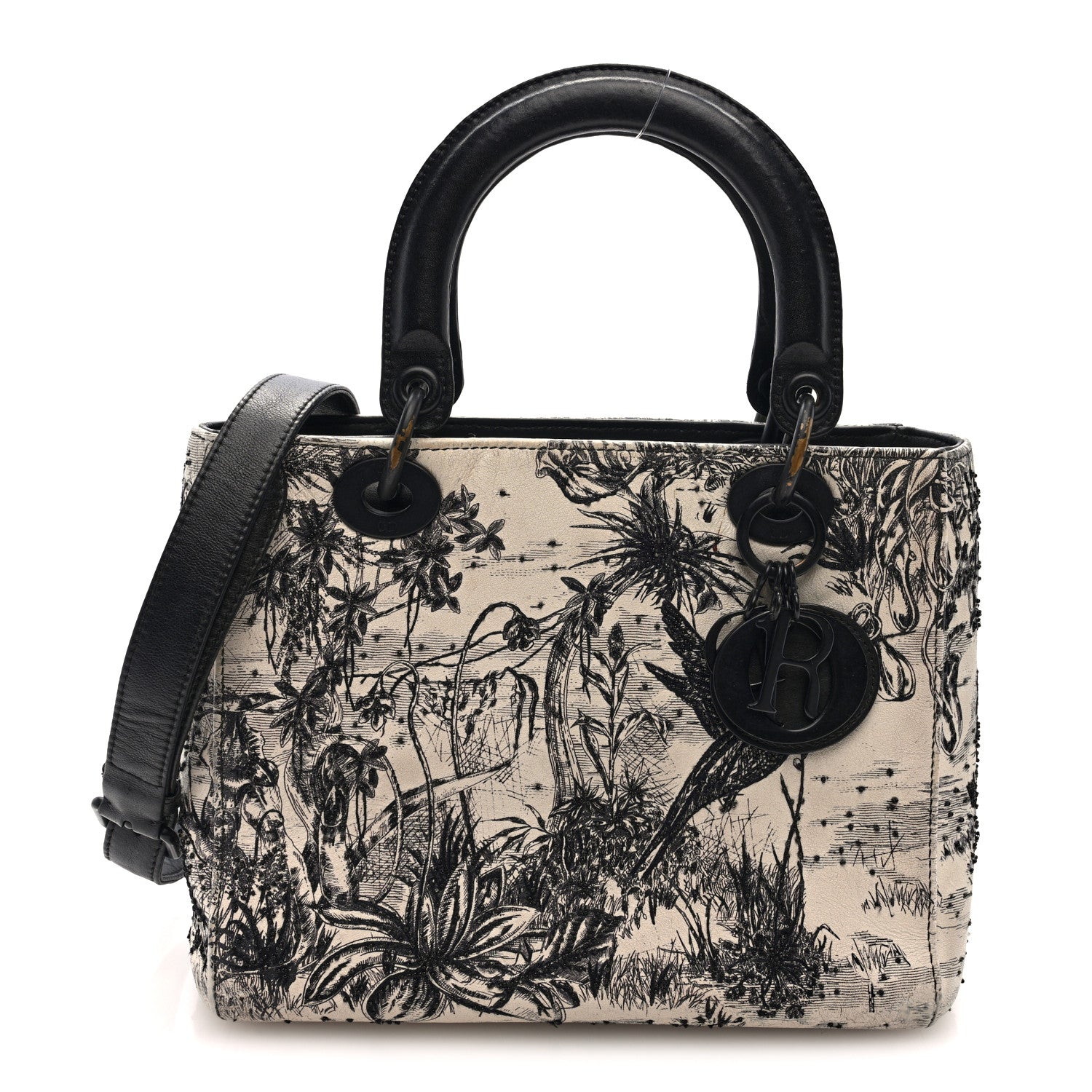 Calfskin Toile de Jouy Carnivora Medium Lady D1OR White Black