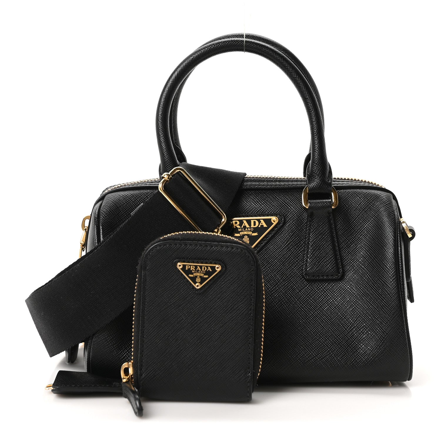Saffiano Lux Mini Boston Crossbody Bag Black
