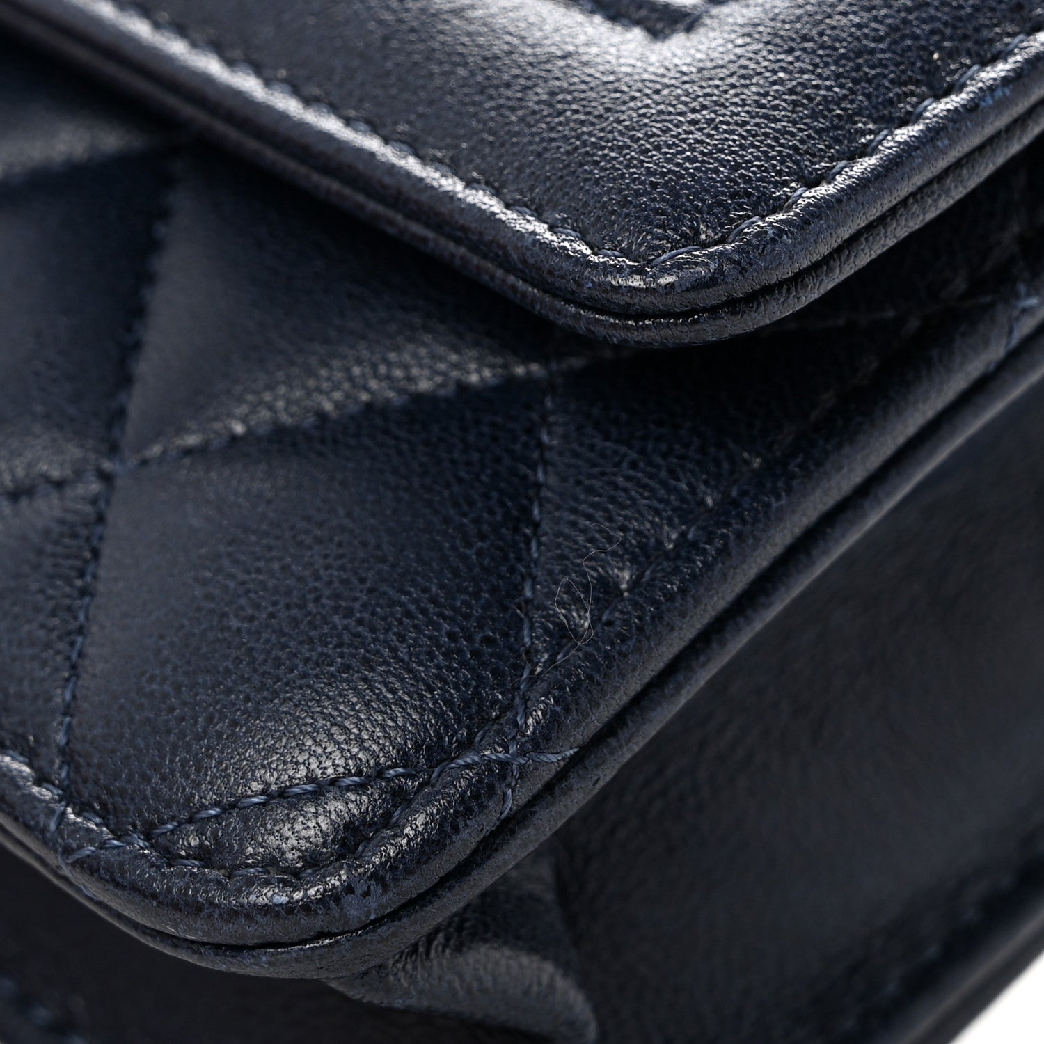 Lambskin Quilted Hold The Line Wallet On Chain WOC Dark Blue