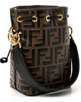 Vitello Liberty F is FNDI Bi-Color FF 1974 Embossed Mini Mon Tresor Bucket Bag Maya Black