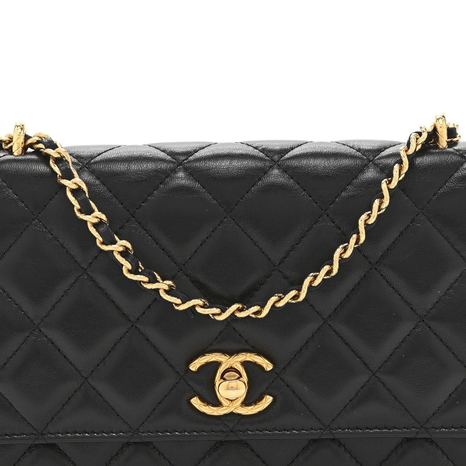 Shiny Lambskin Quilted Dynasty Wallet On Chain WOC Black
