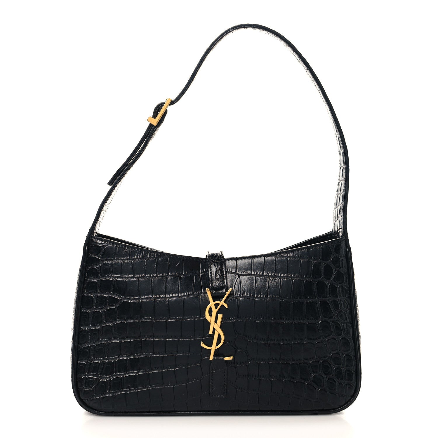Calfskin Crocodile Embossed Le 5 A 7 Hobo Black