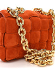 Suede Maxi Intrecciato Padded Chain Cassette Crossbody Bag Maple