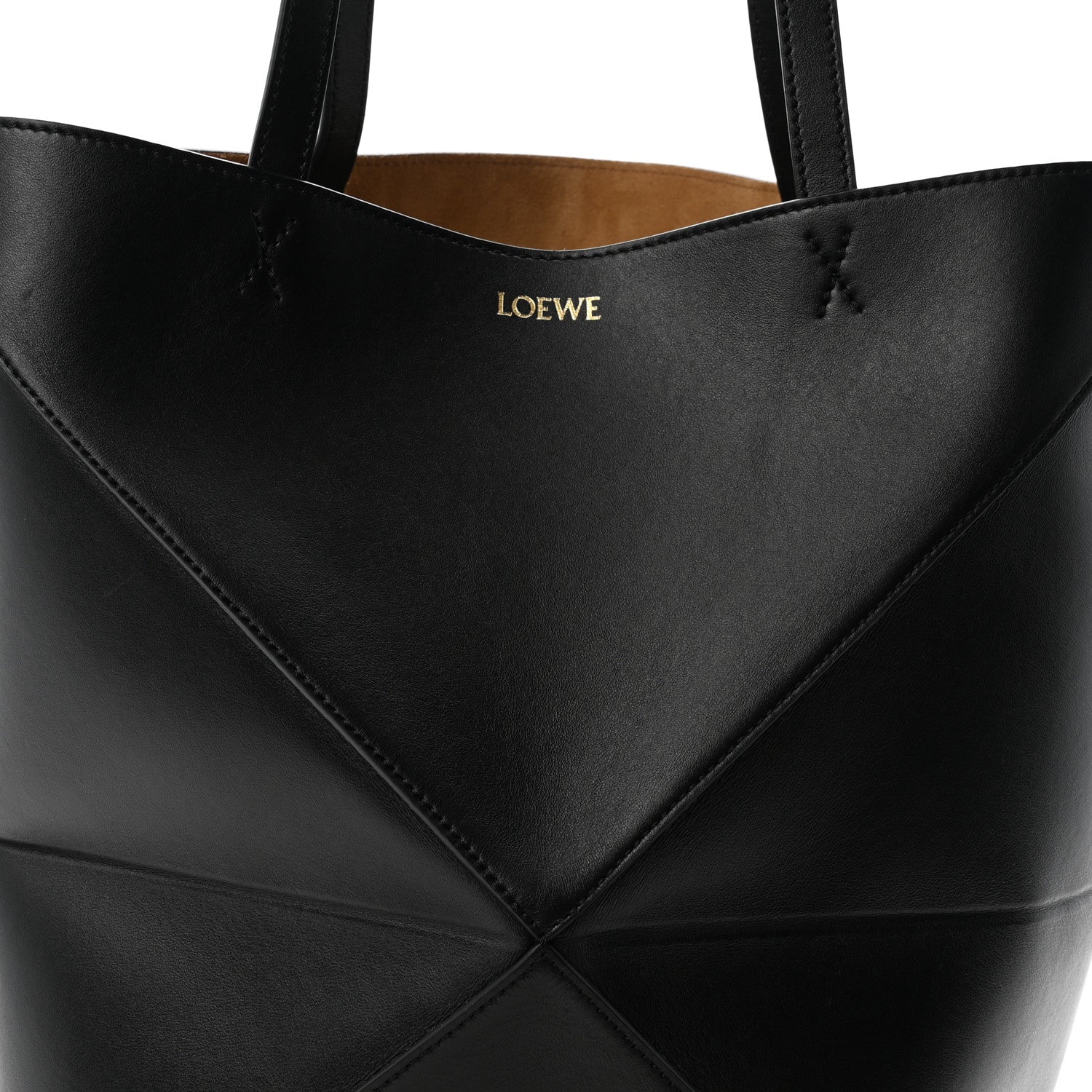 Shiny Calfskin Medium Puzzle Fold Tote Black