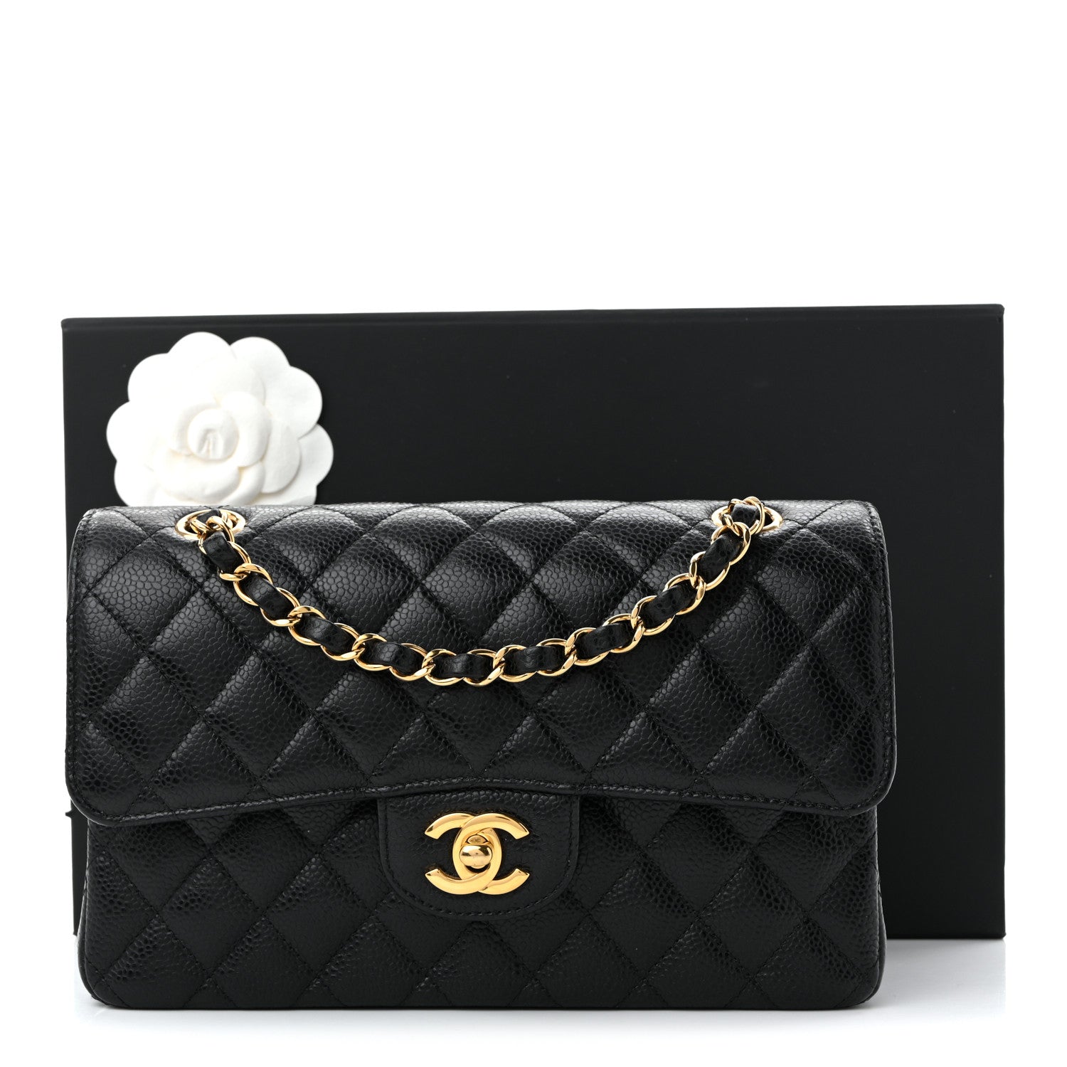 Caviar Quilted Small Double Flap Black