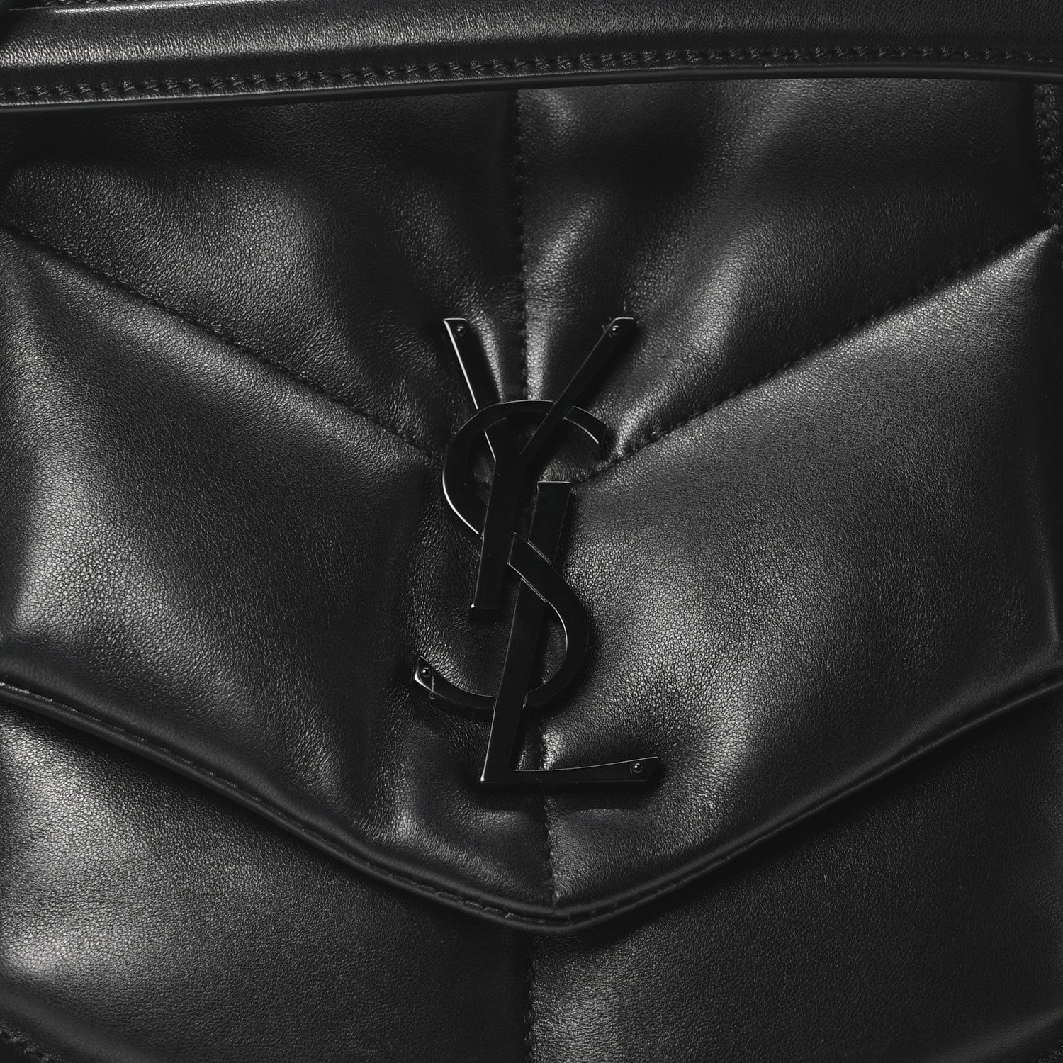 Lambskin Quilted Monogram Monochrome Medium Loulou Puffer Chain Satchel Black