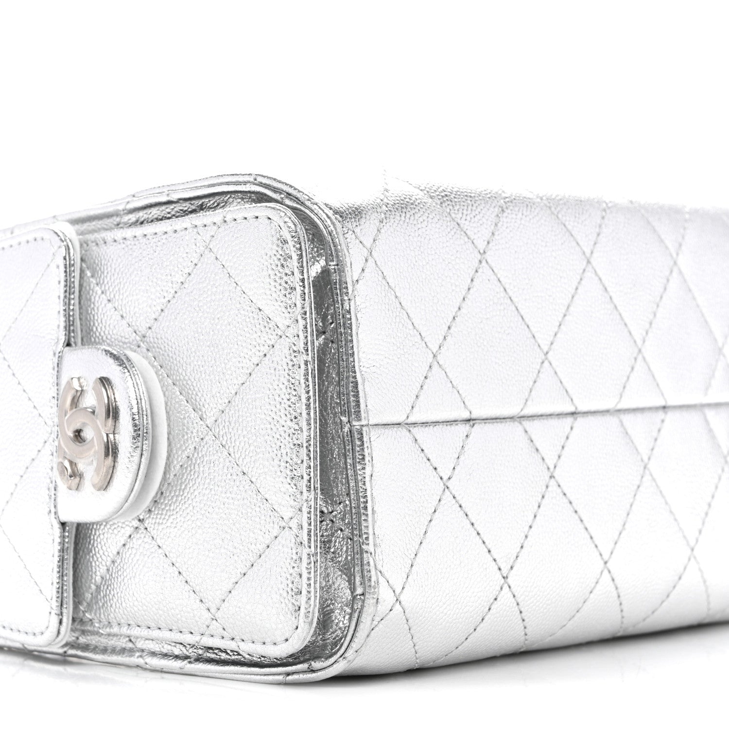 Metallic Caviar Quilted Mini CHNL 25 Handbag Silver